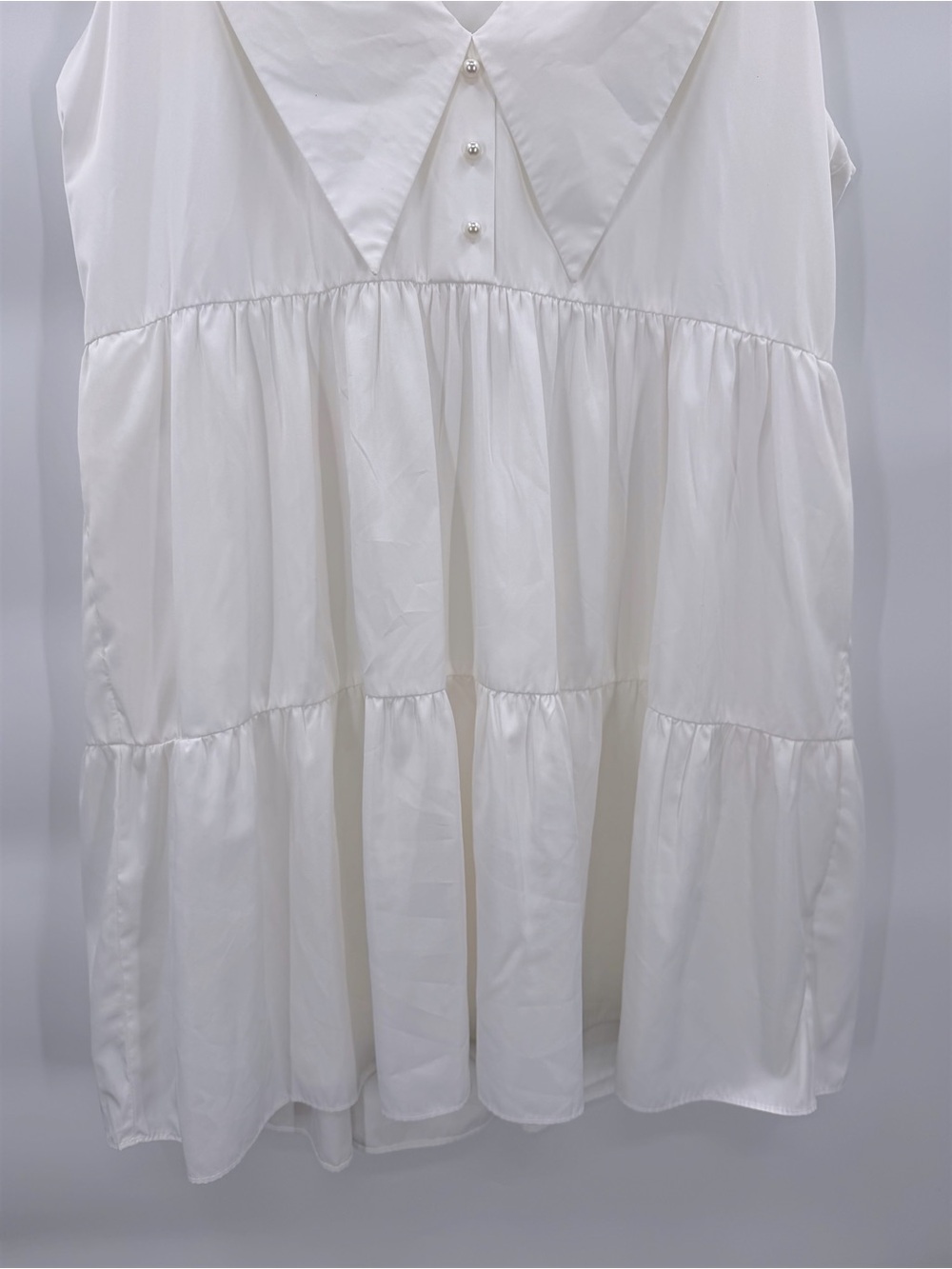 Amanda Uprichard White Tiered Mini Dress M Oversized Collar Babydoll Coastal - Picture 10 of 12